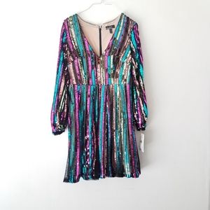 Aidan Mattox rainbow rainbow sequin dress stripes